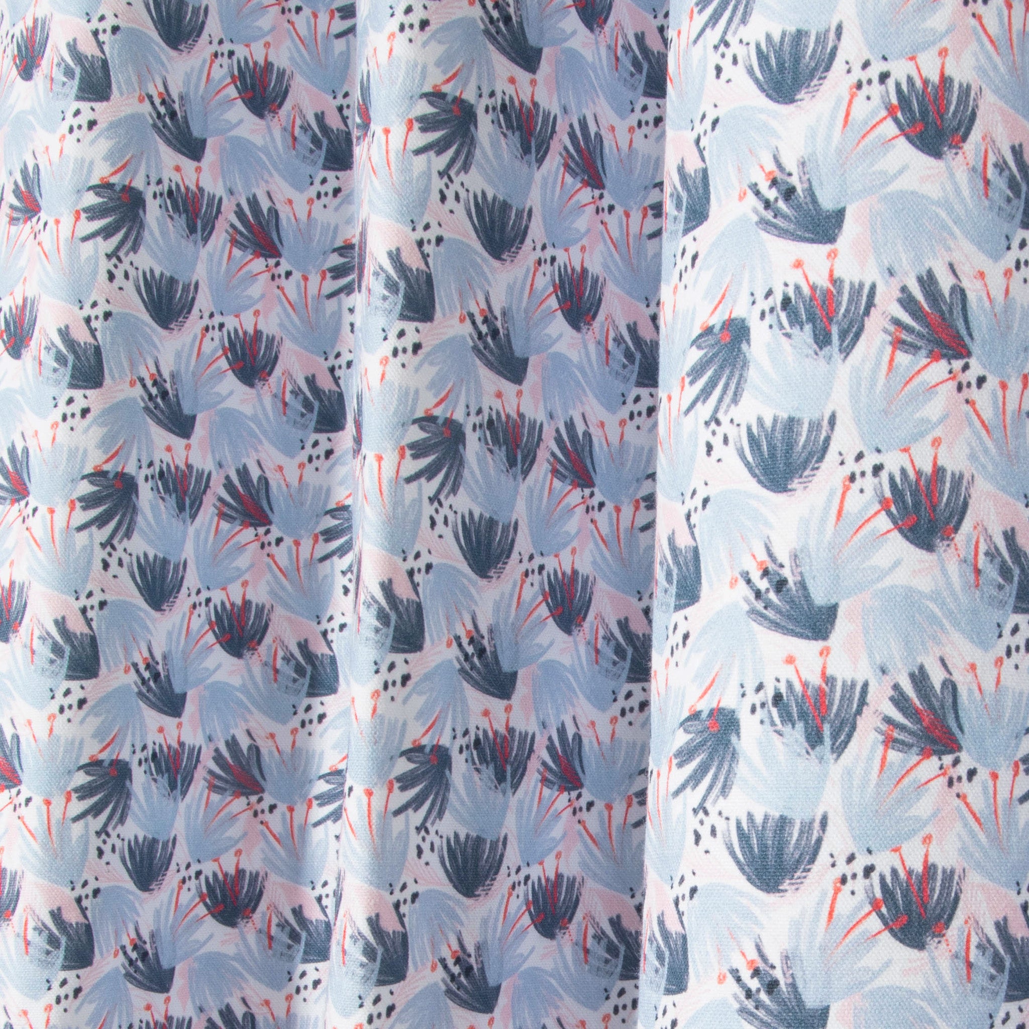 close up of Red and Blue floral Printed cotton curtain 