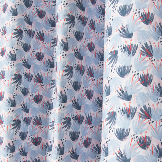 close up of Red and Blue floral Printed cotton curtain 