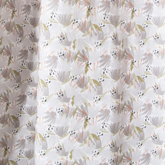Grey Floral Printed Curtain Close-Up