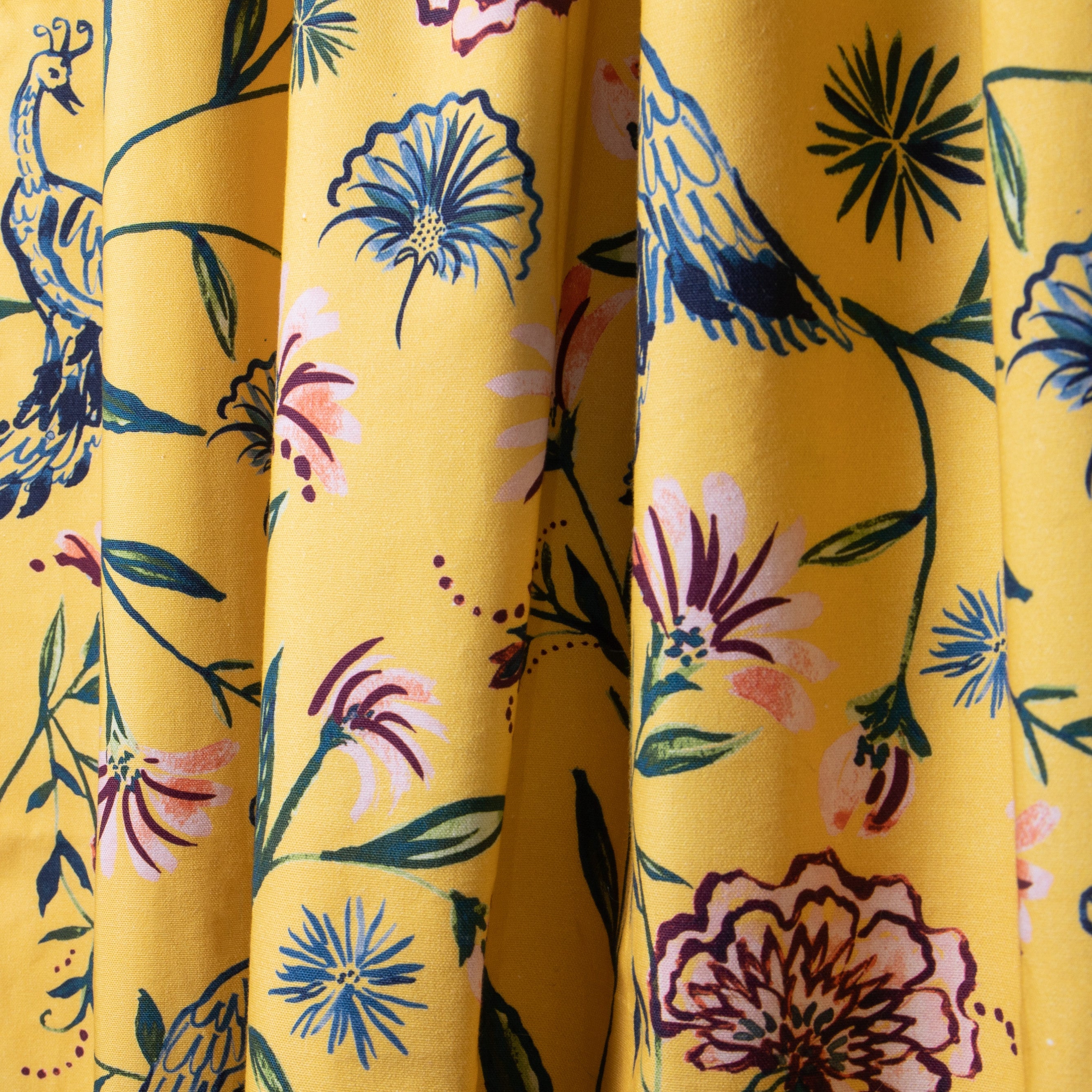 Yellow Canary Printed Curtain Close-Up