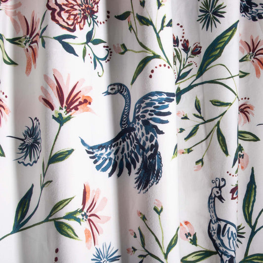 Cream Chinoiserie Printed Shower Curtain Close-Up