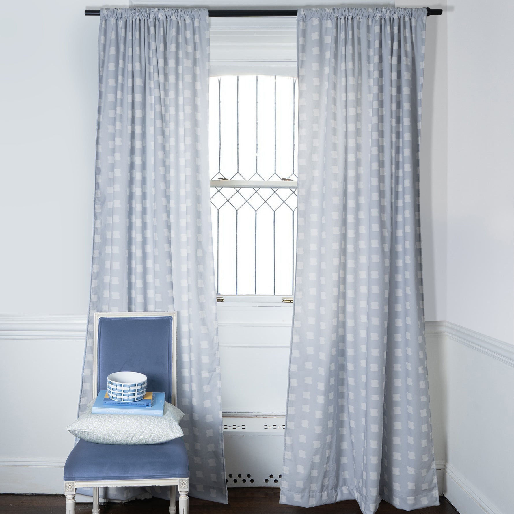 PUSSMUN curtains, 1 pair, white/multicolor, 145x250 cm (57x98