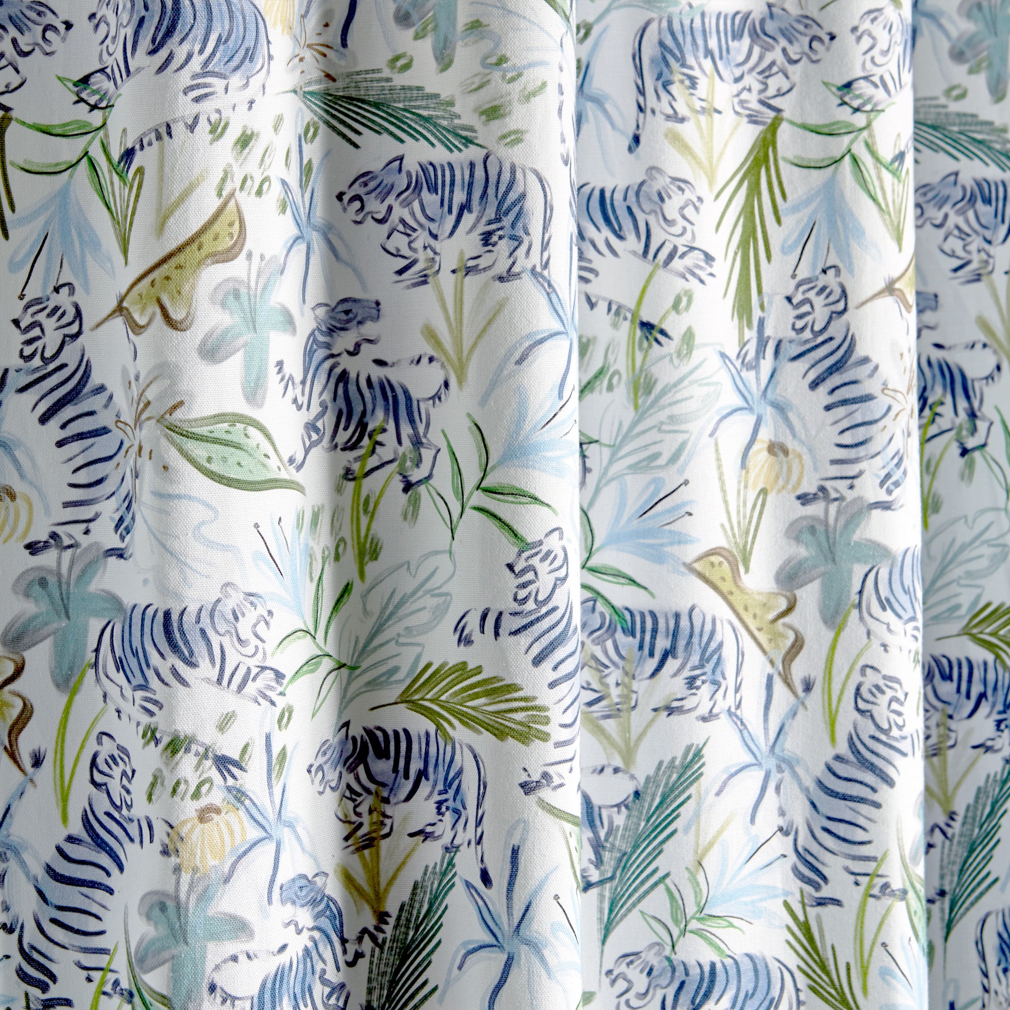 close up of Green Tiger Printed Cotton curtain
