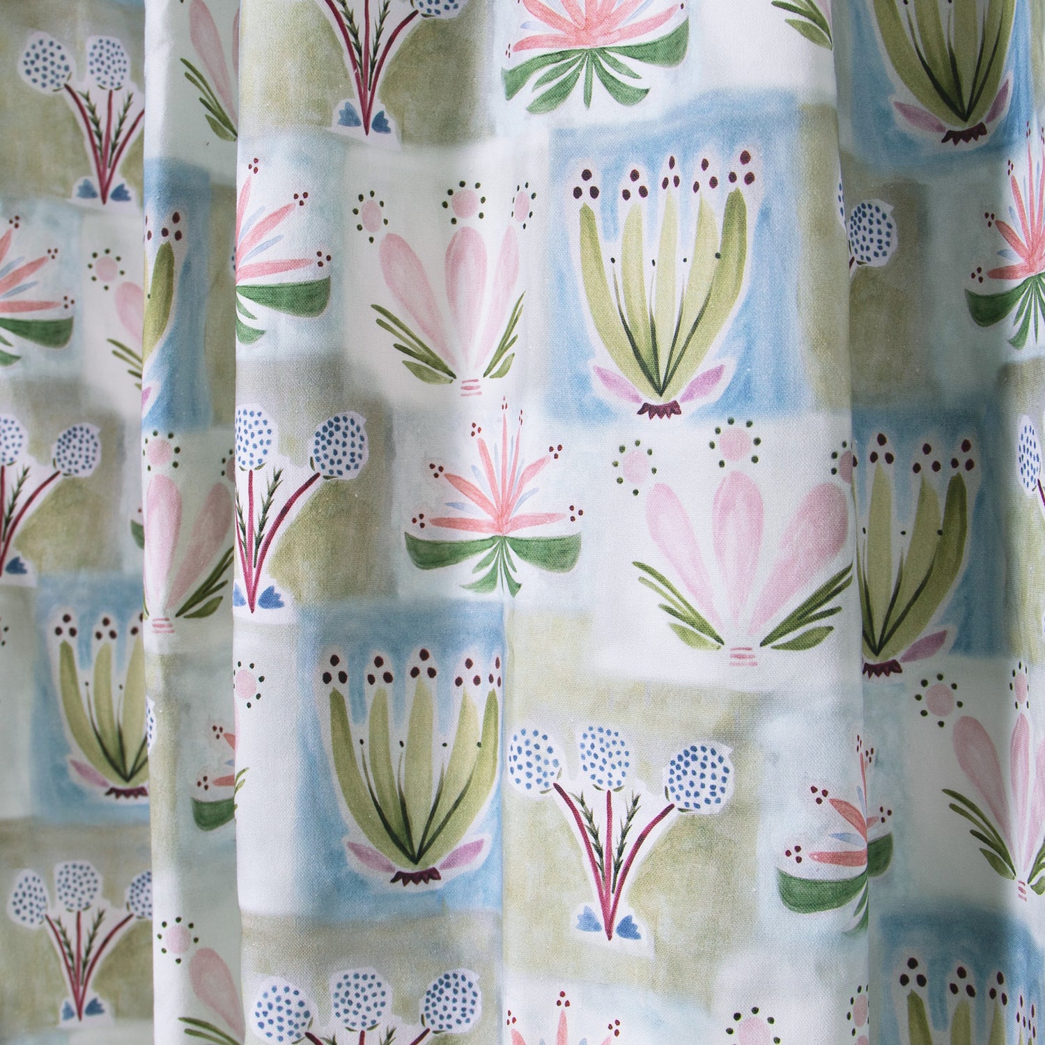 close up of Hand-painted Floral Printed Cotton curtain