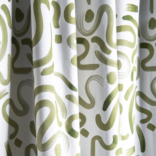 Moss Green Printed Curtain Close-Up