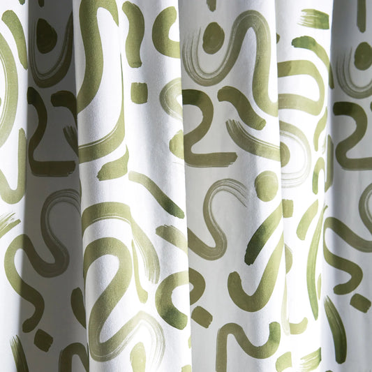 Moss Green Printed Curtain Close-up