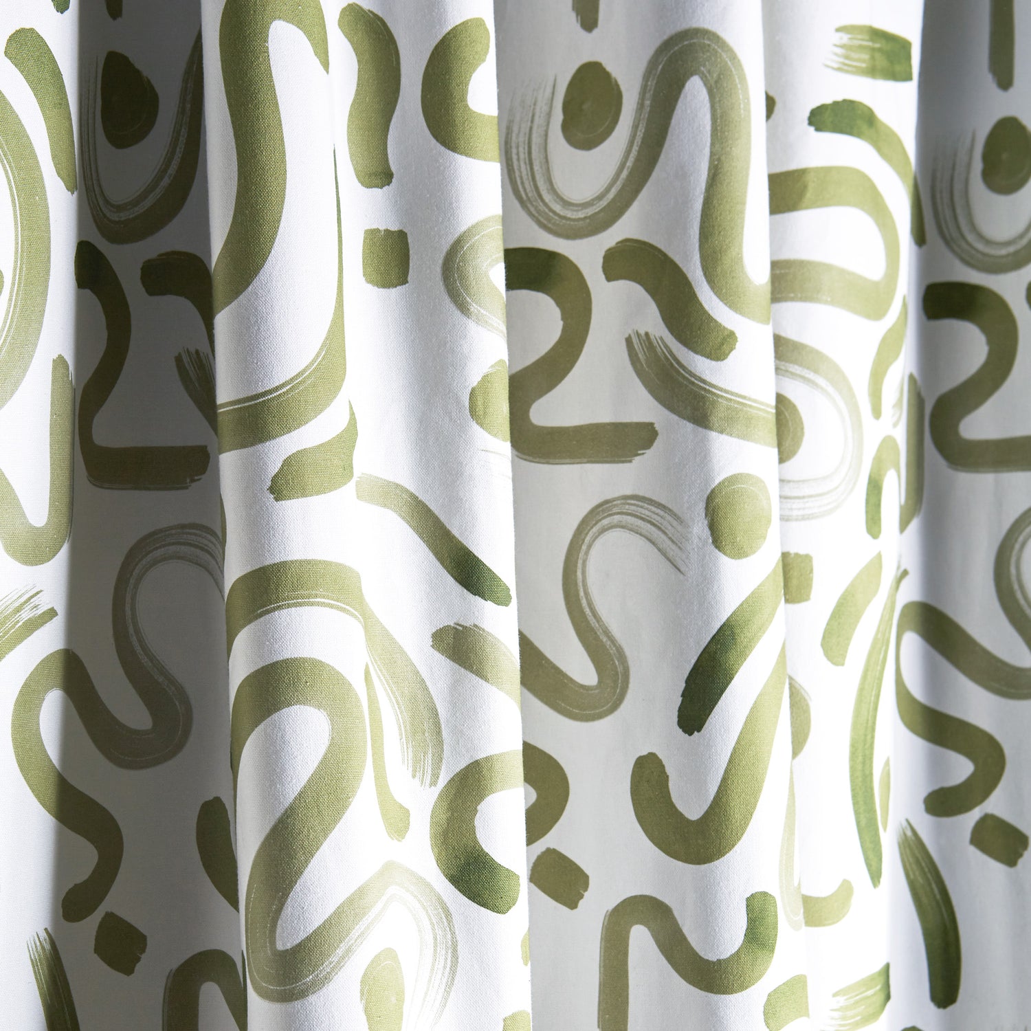 close up of Moss Green Printed Cotton curtain 