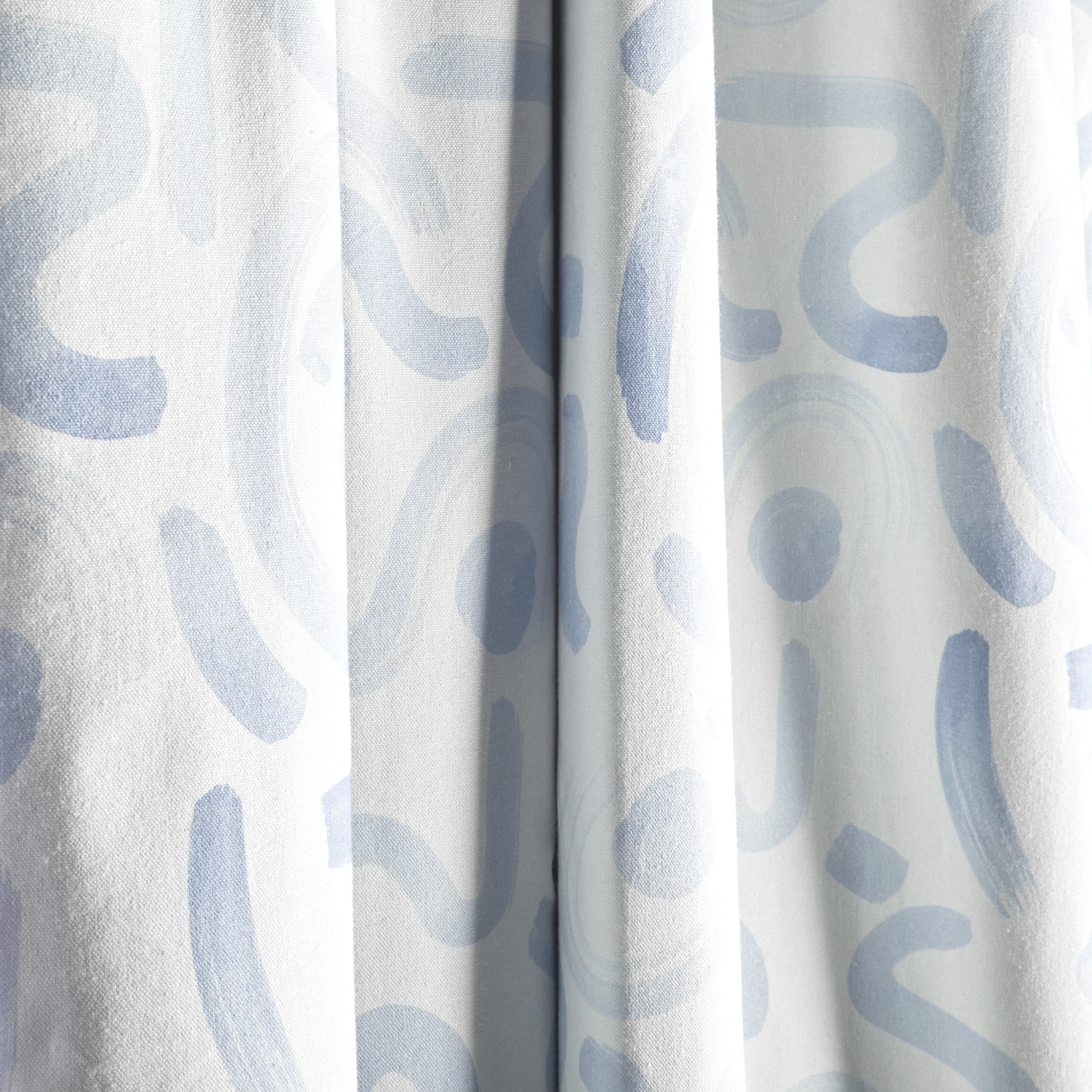 close up of Sky Blue Printed Cotton curtain