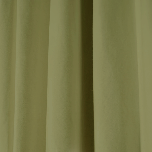 close up of moss green linen curtain 