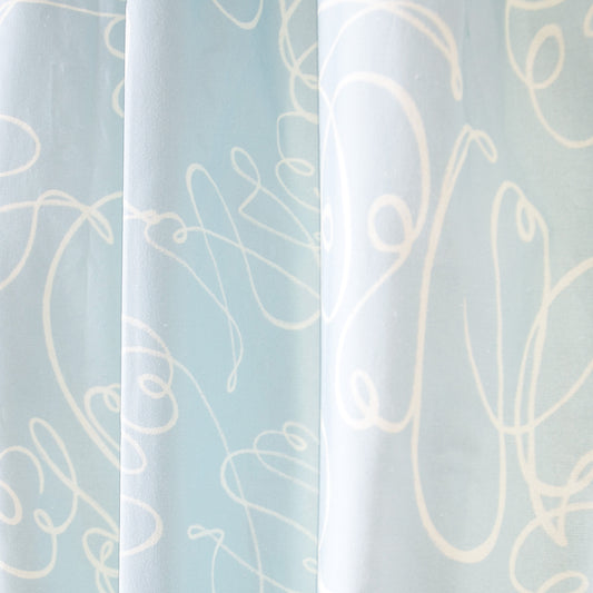 close up of Powder Blue Abstract Printed Cotton curtain 