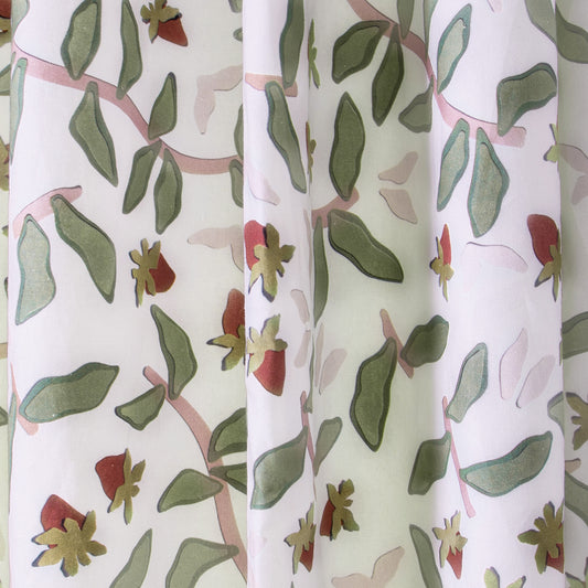 close up of Strawberry & Botanical Printed Cotton curtain 