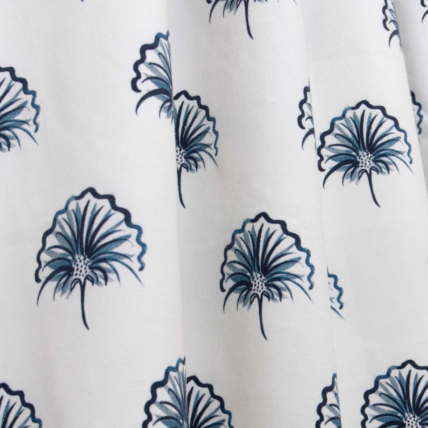 close up of Floral Navy Printed Cotton curtain 