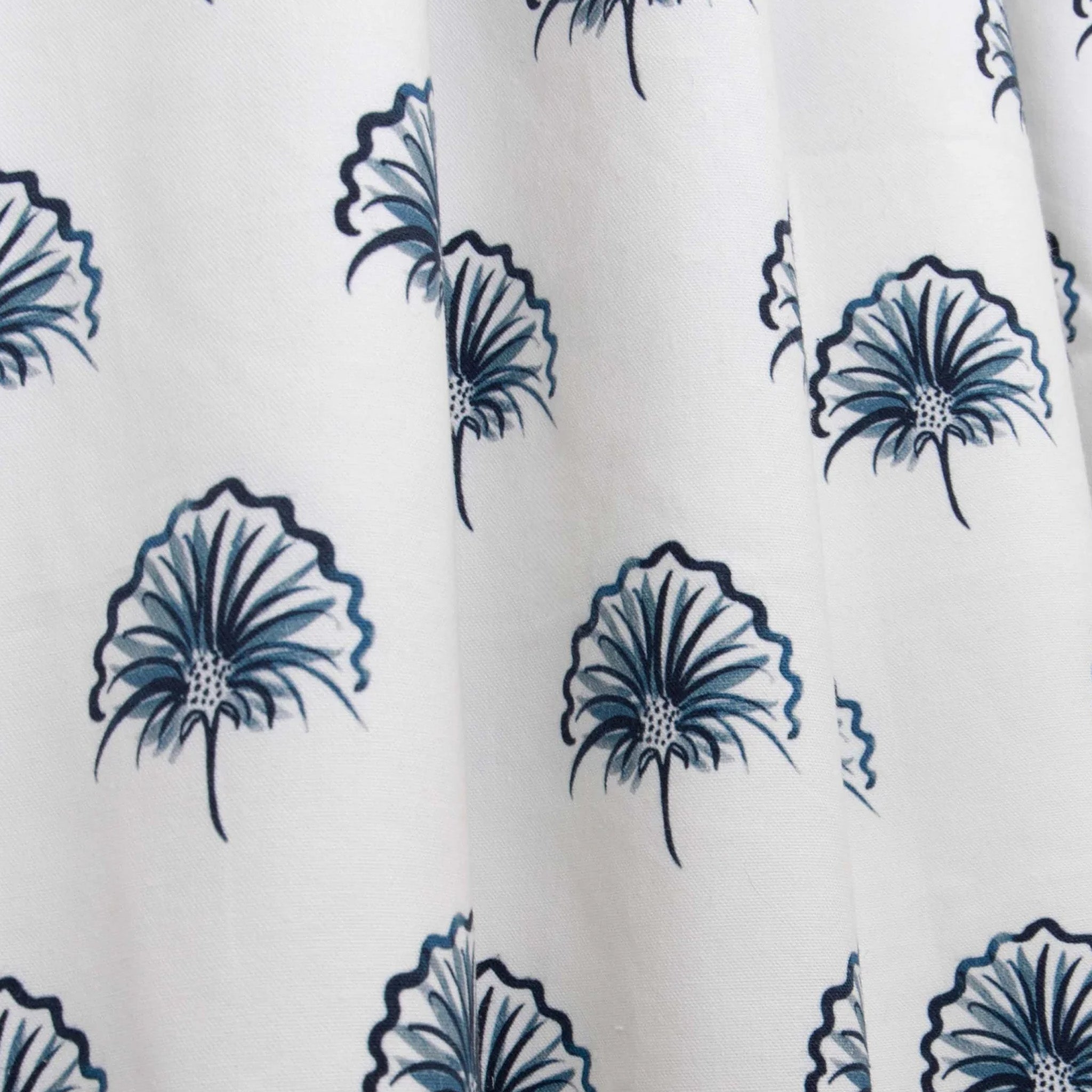 close up of Floral navy curtain 