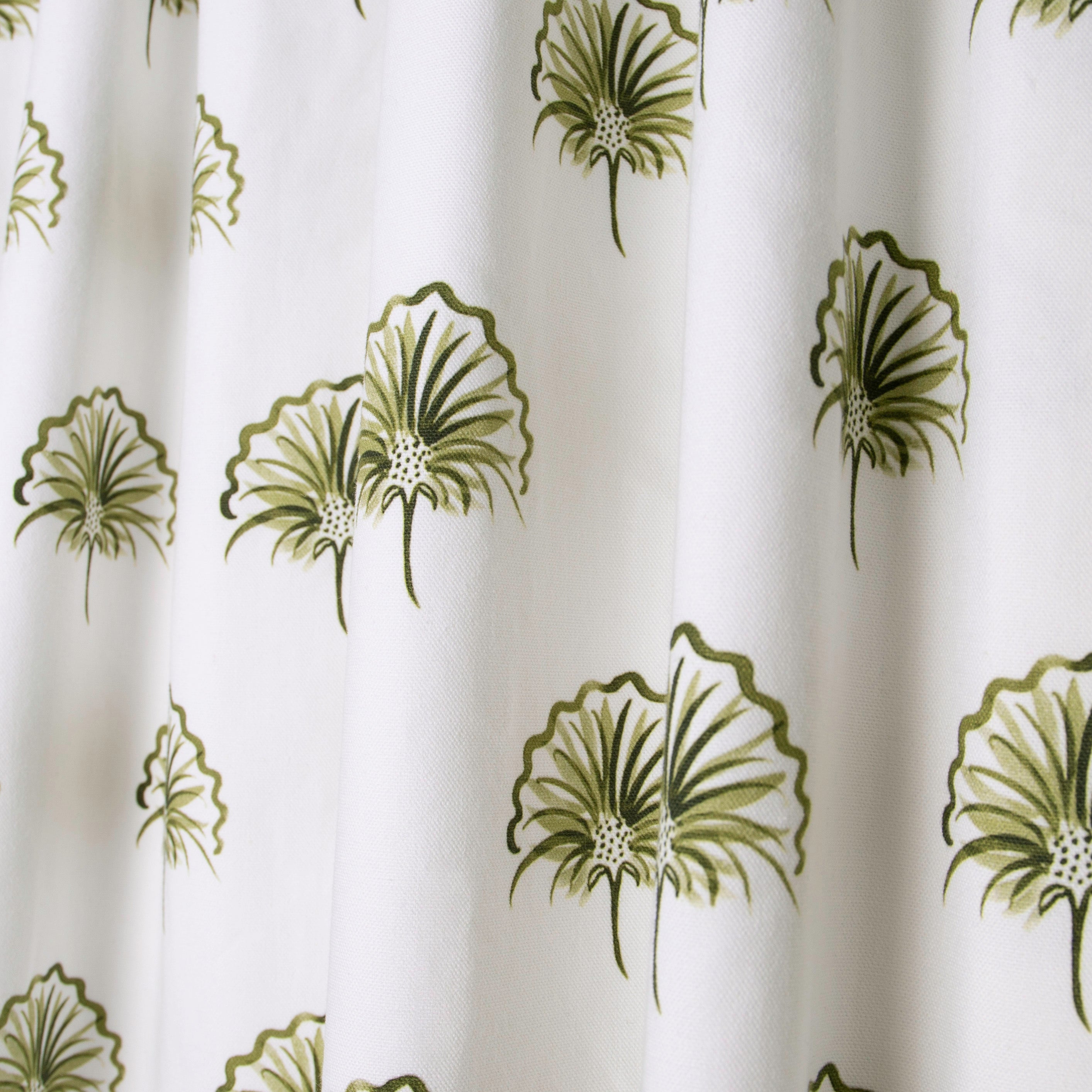 Penelope Moss Curtain sold per panel with custom, sophisticated green leaf drop print by Pepper Home.