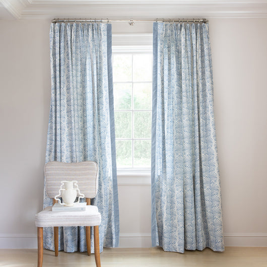 Emma Sky Tailored Pleat curtains with botanical stripes, custom made-to-order by Pepper Home, enhancing any window space.