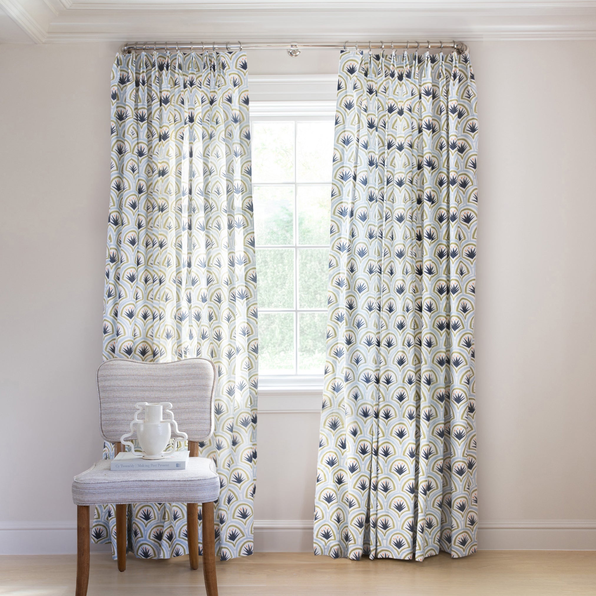 Custom Blue Art Deco Curtains With Trim Options | Pepper Home