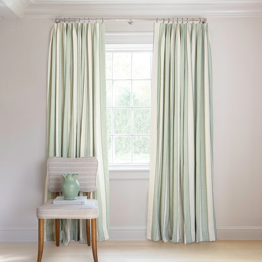 Florence Eucalyptus Tailored Pleat curtains by Pepper Home, custom made-to-order stylish window treatment.