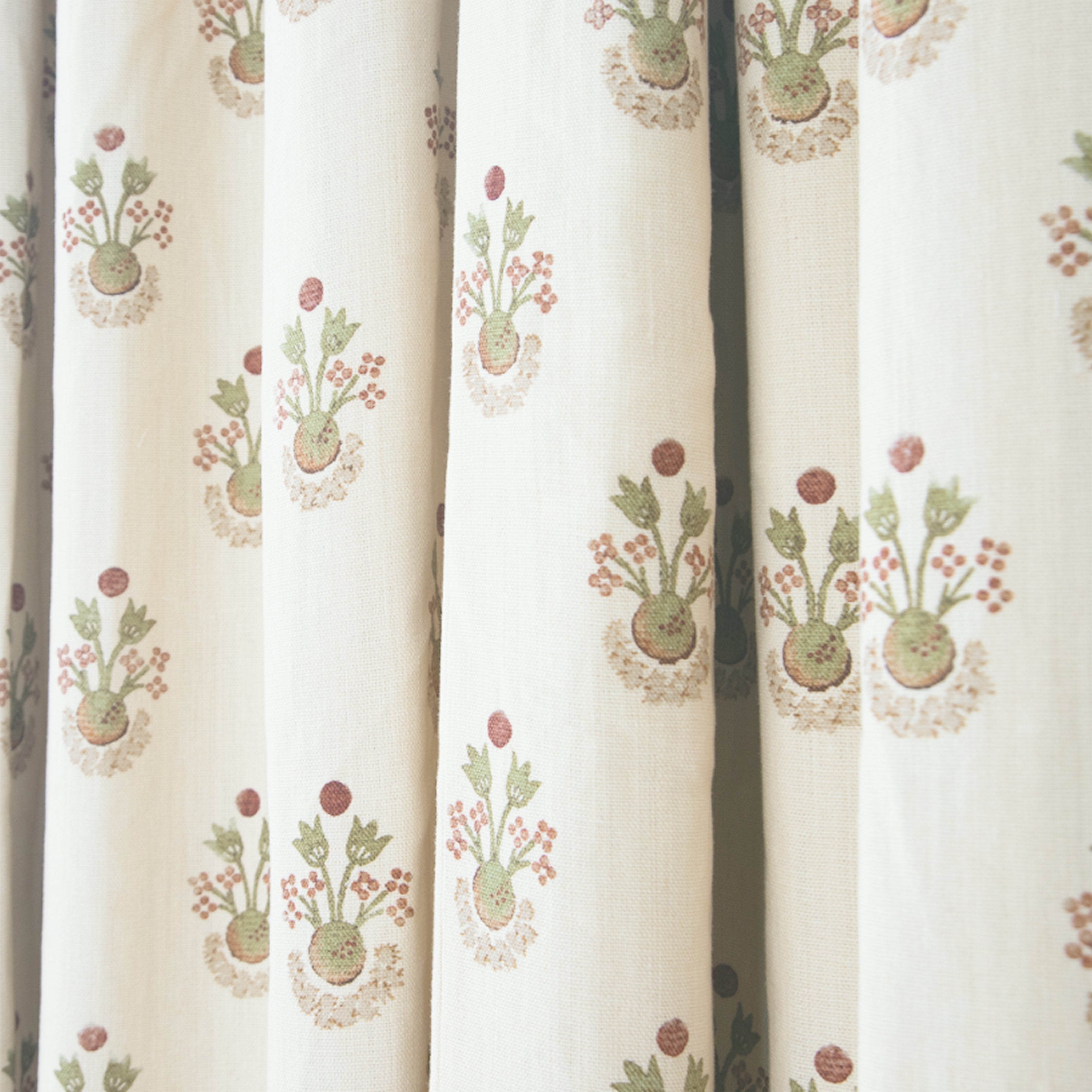 Lucie Clay fabric with subtle botanical prints on soft cream linen, made-to-order, short lead times, crafted in the USA quality