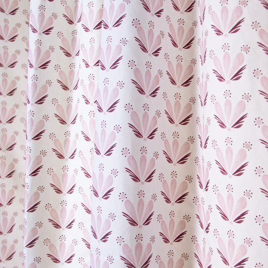 Pink & Burgundy Drop Repeat Floral Printed Curtain Close-Up