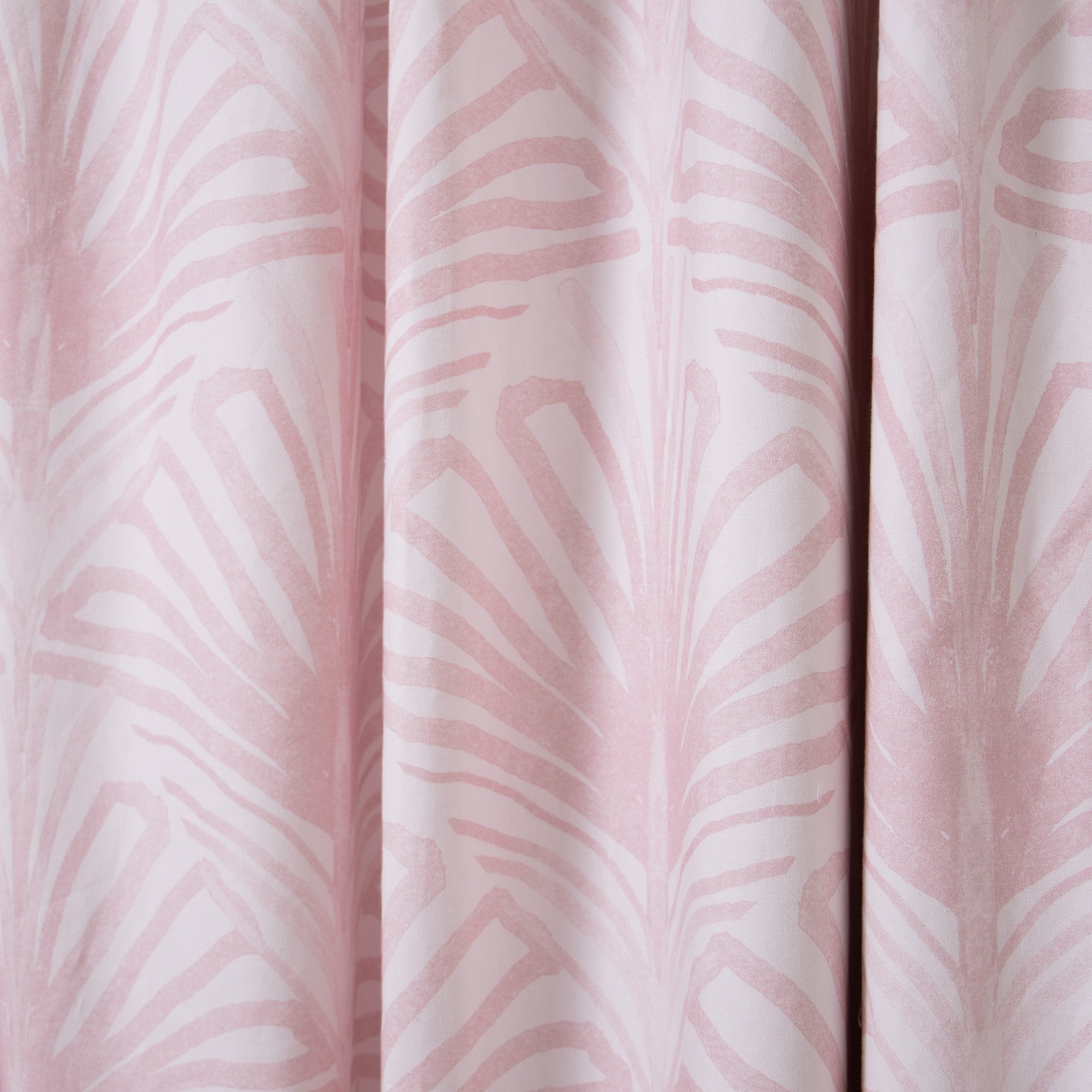 close up of Rose Pink Palm Printed Cotton curtain