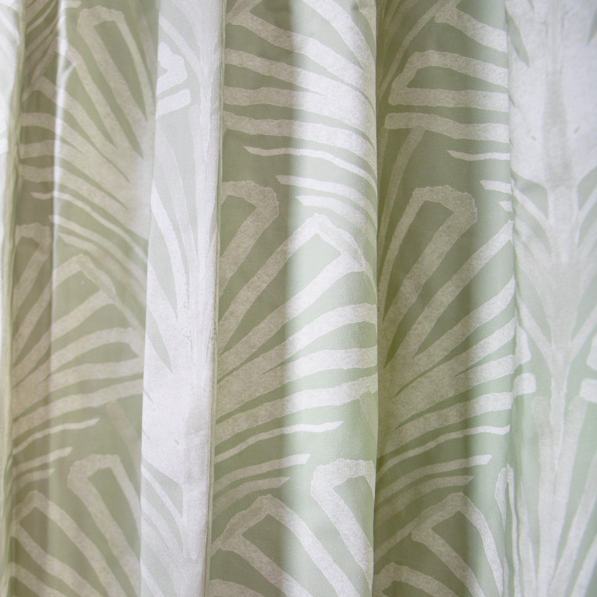 Sage Green Palm Printed Curtains Close-Up