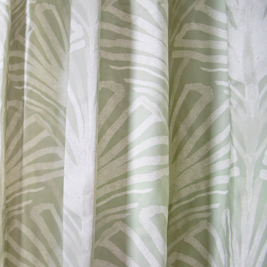 Sage Green Palm Printed Curtains Close-Up