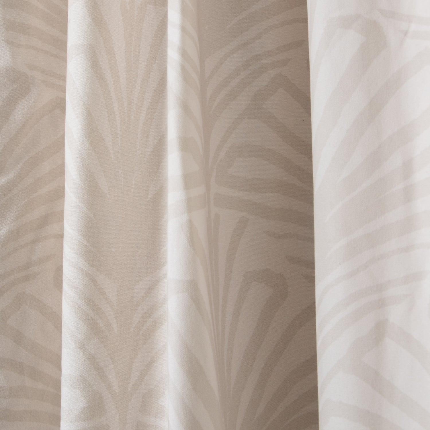 close up of Beige Palm Printed Cotton curtain 