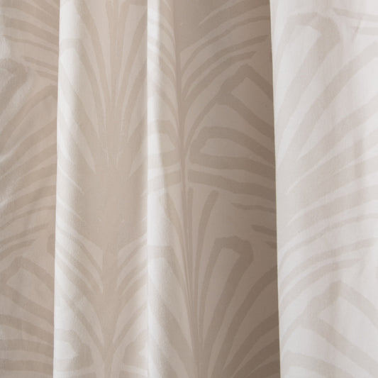 close up of Beige Palm Printed Cotton curtain 