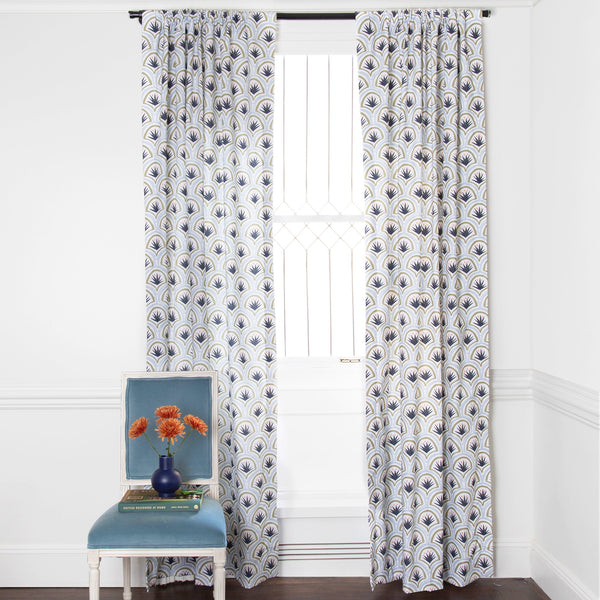 Custom Cornflower Blue Floral Curtains - Pepper Home