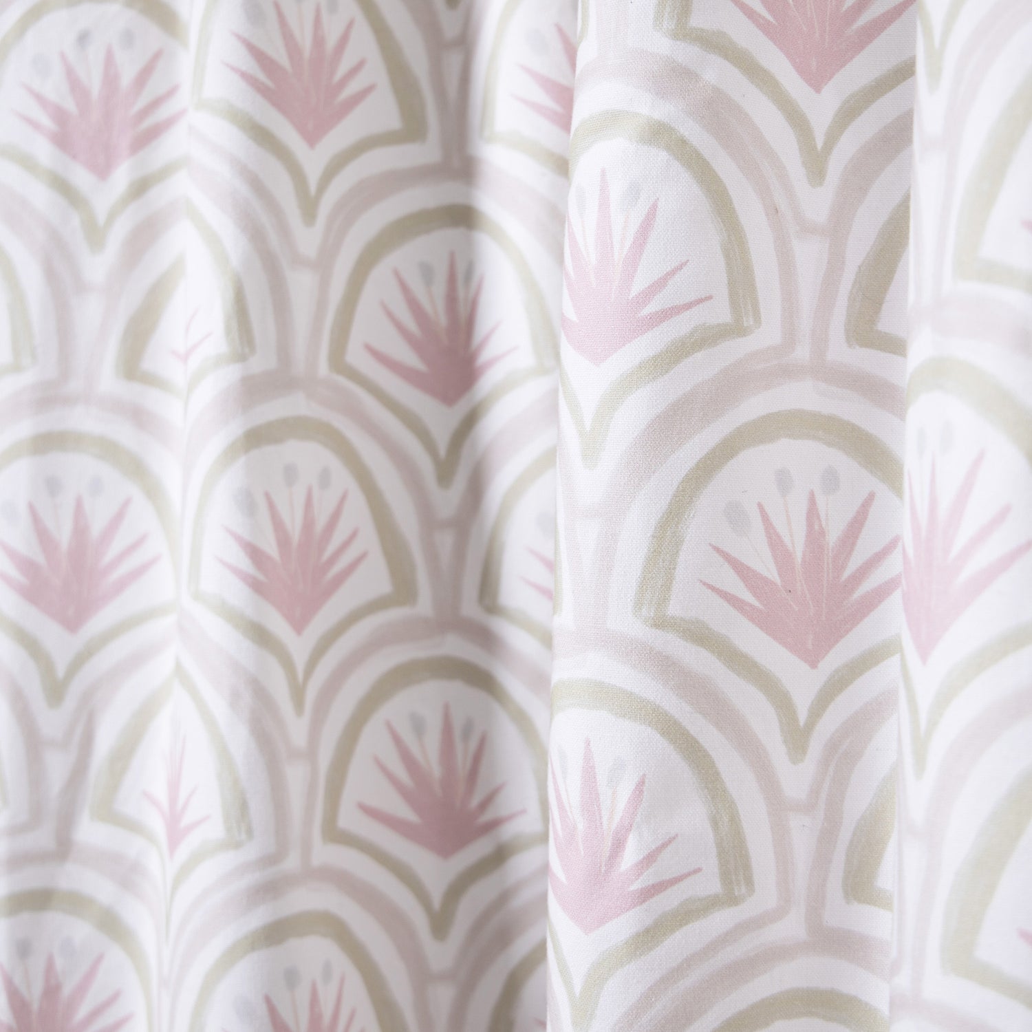 Pink Art Deco Palm Printed Curtain Close-Up