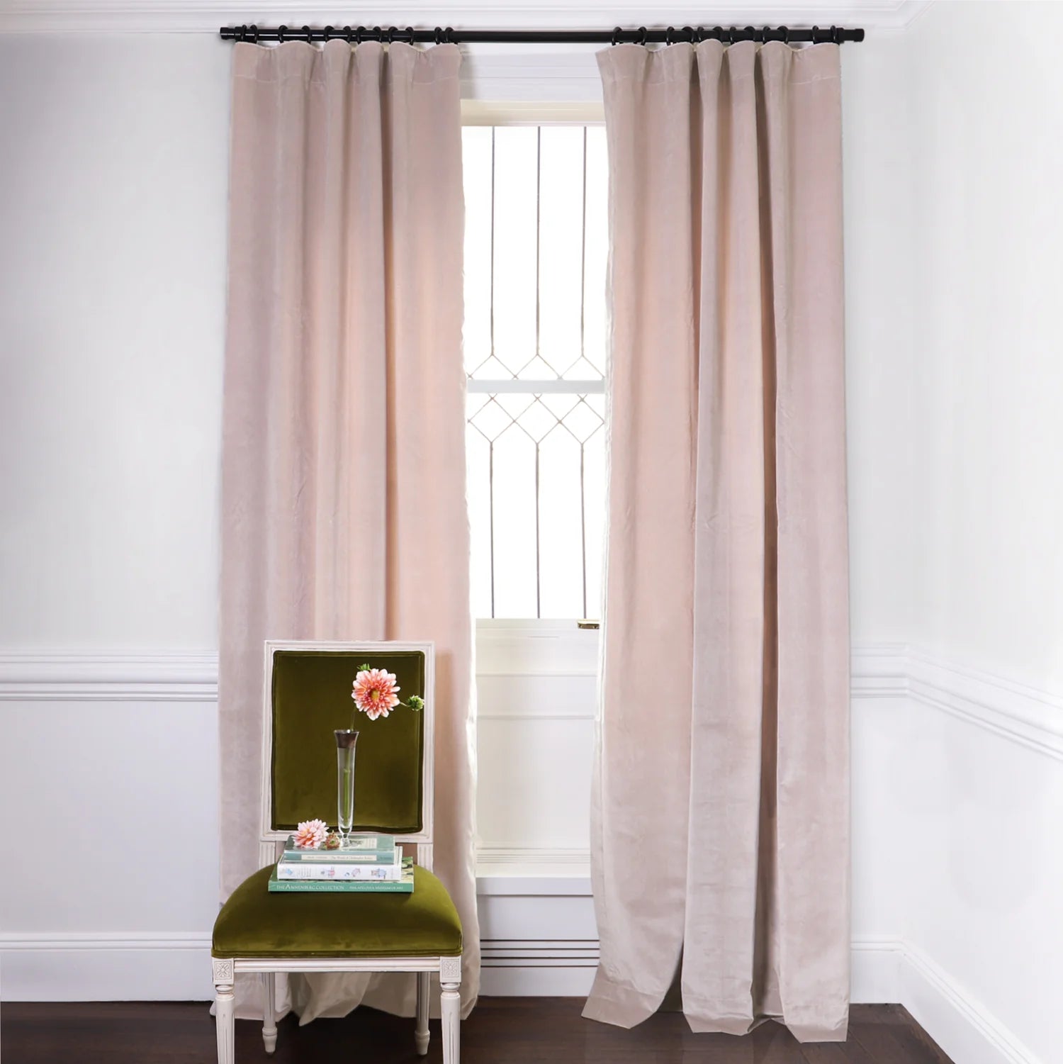 Rose Velvet Curtain - Pinch Pleat, 50"W x 90"L, Blackout Lining, Raspberry Tassel
