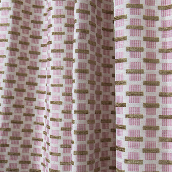  chenille and woven jacquard pink and citron geometric curtain close up 