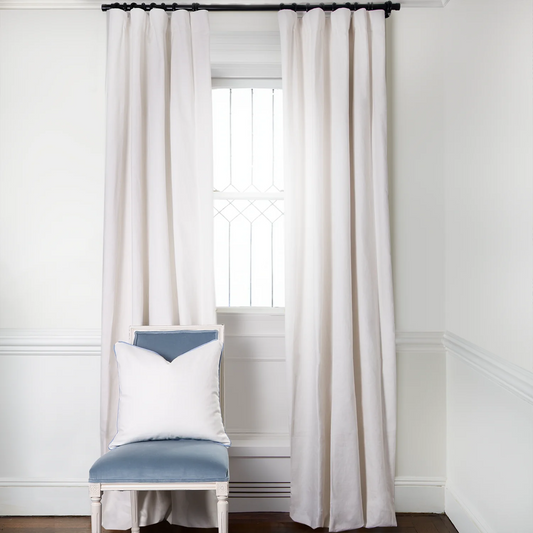 Flour Curtain - Tailored Pleat 50"W x 99"L, Privacy Lining, Sky Velvet Band on the right side
