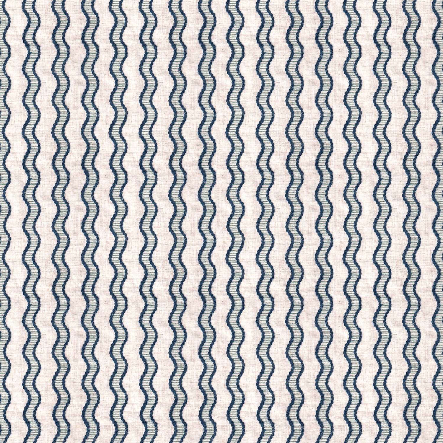 embroidered cream and navy blue wavy lines fabric
