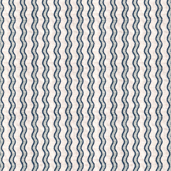 embroidered cream and navy blue wavy lines fabric