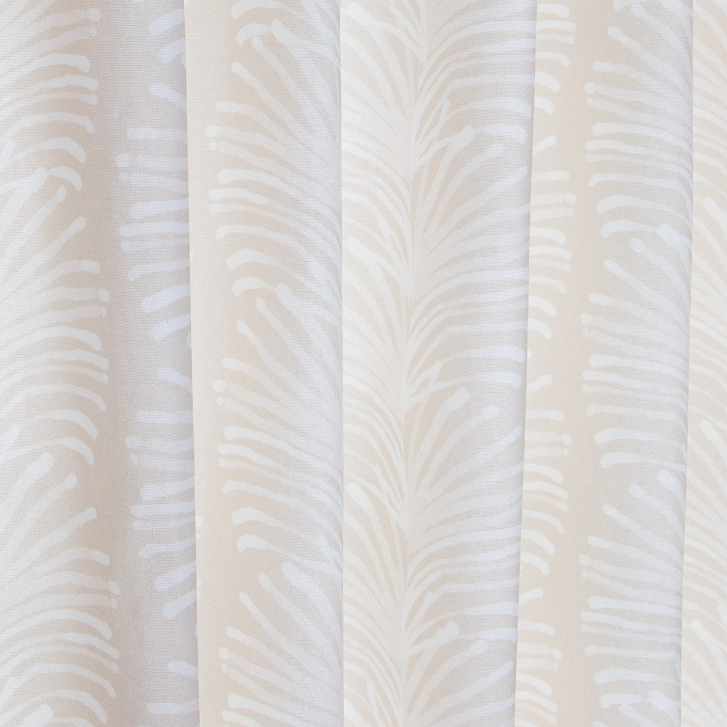 close up of Beige Botanical Stripe Printed Cotton fabric curtain 