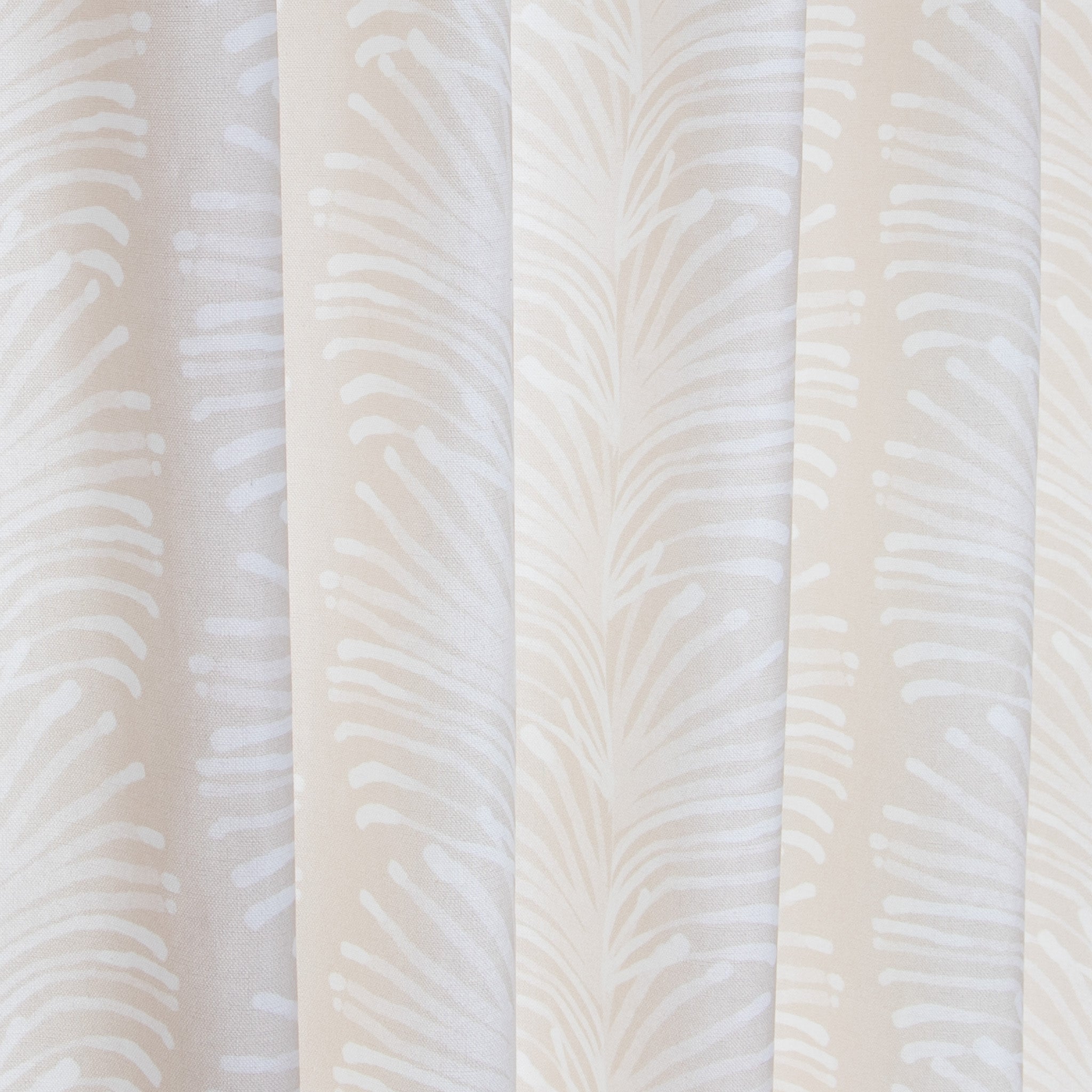 close up of Beige Botanical Stripe Printed Cotton fabric curtain 