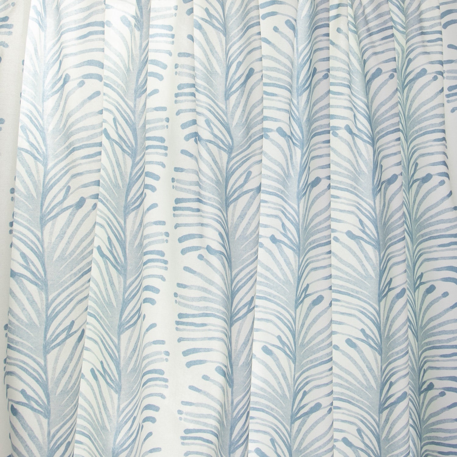 close up of Sky Blue Botanical Stripe Printed Cotton fabric curtain 