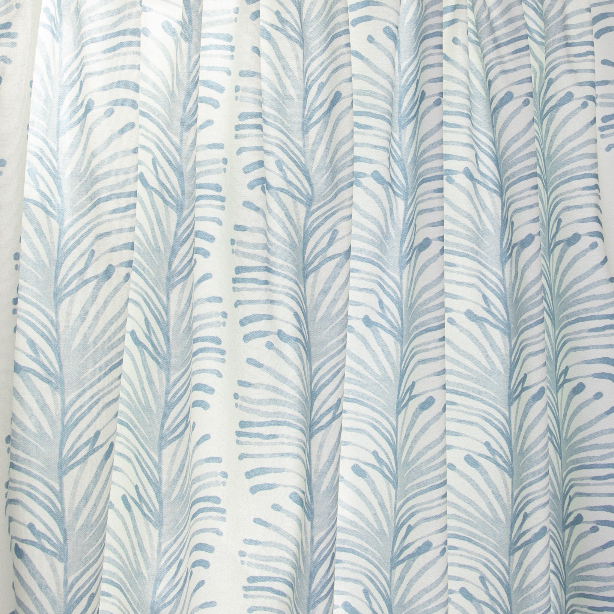 close up of Sky Blue Botanical Stripe Printed Cotton fabric curtain 