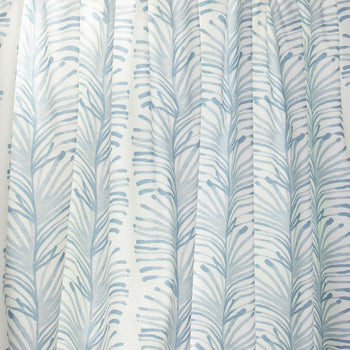 close up of Sky Blue Botanical Stripe Printed Cotton fabric curtain 