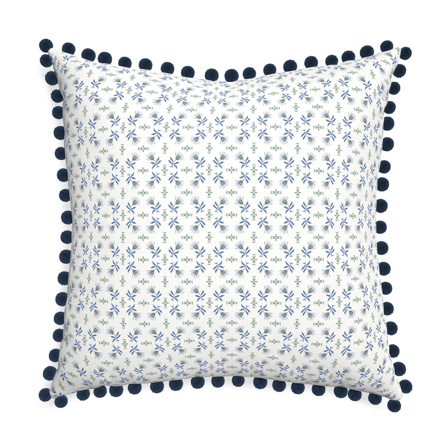 Euro-sham lee custom blue & green floralpillow with c on white background