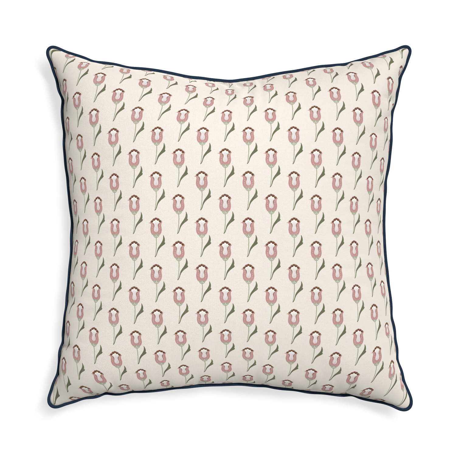 abstract floral pink pillow with dark blue piping