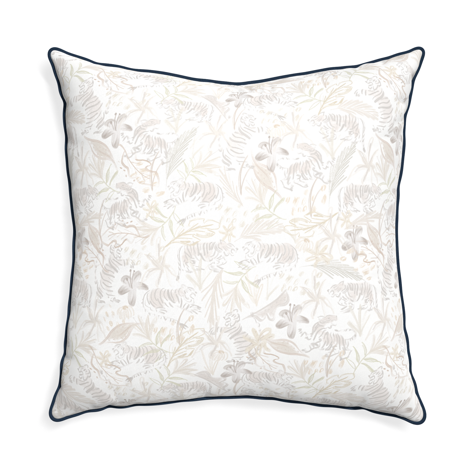 Euro-sham frida sand custom beige chinoiserie tigerpillow with c piping on white background