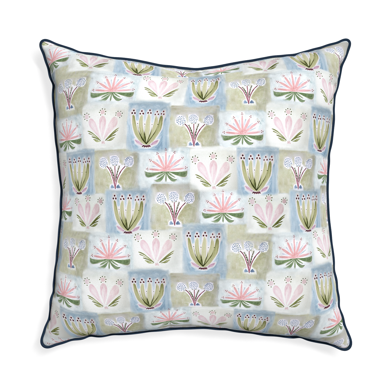 Euro-sham harper custom hand-painted floralpillow with c piping on white background