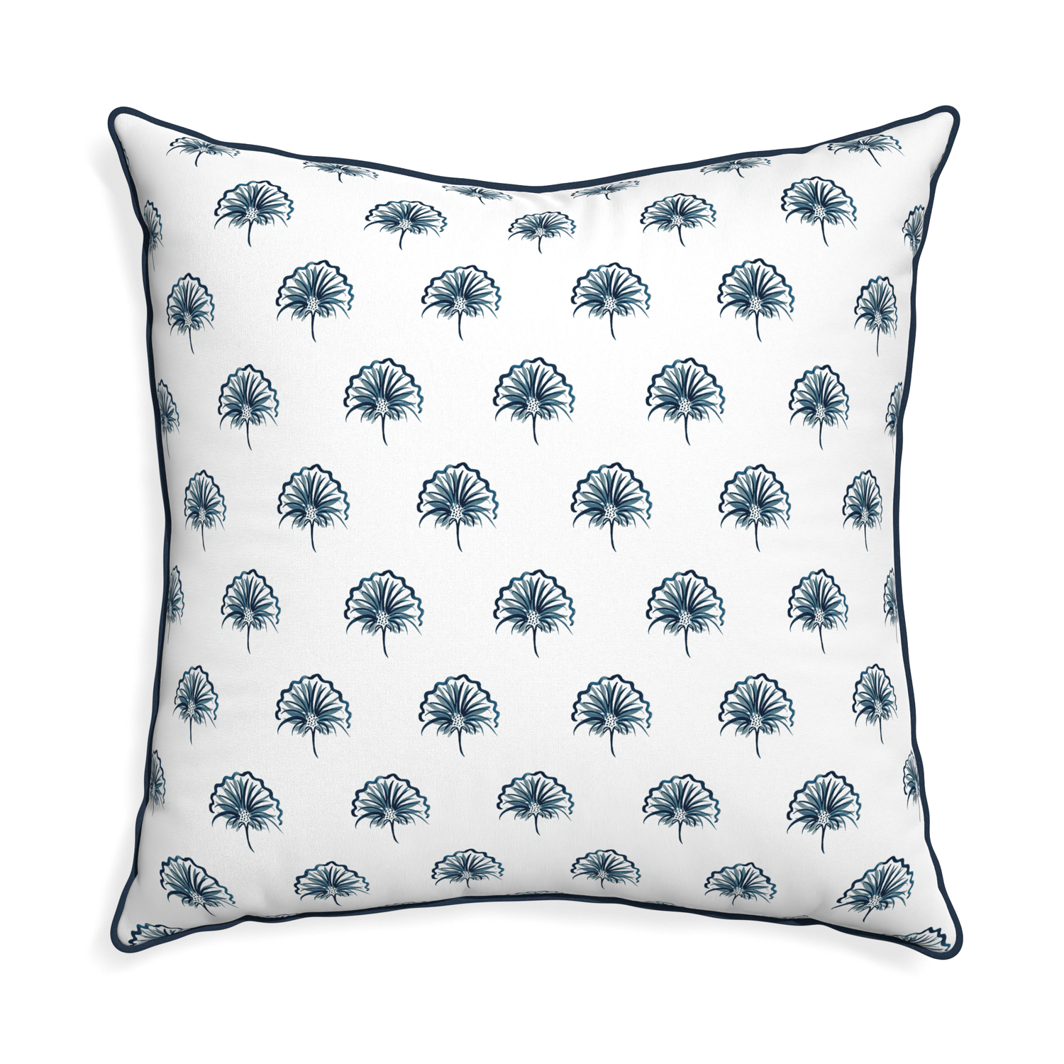 Euro-sham penelope midnight custom floral navypillow with c piping on white background
