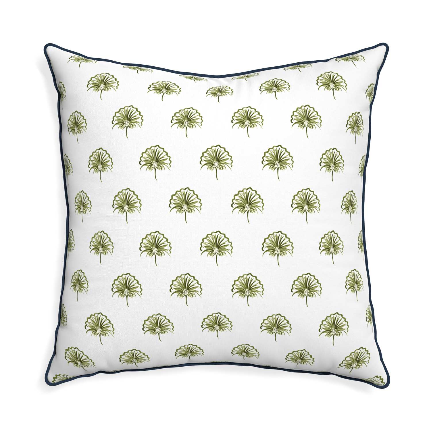 Euro-sham penelope moss custom green floralpillow with c piping on white background
