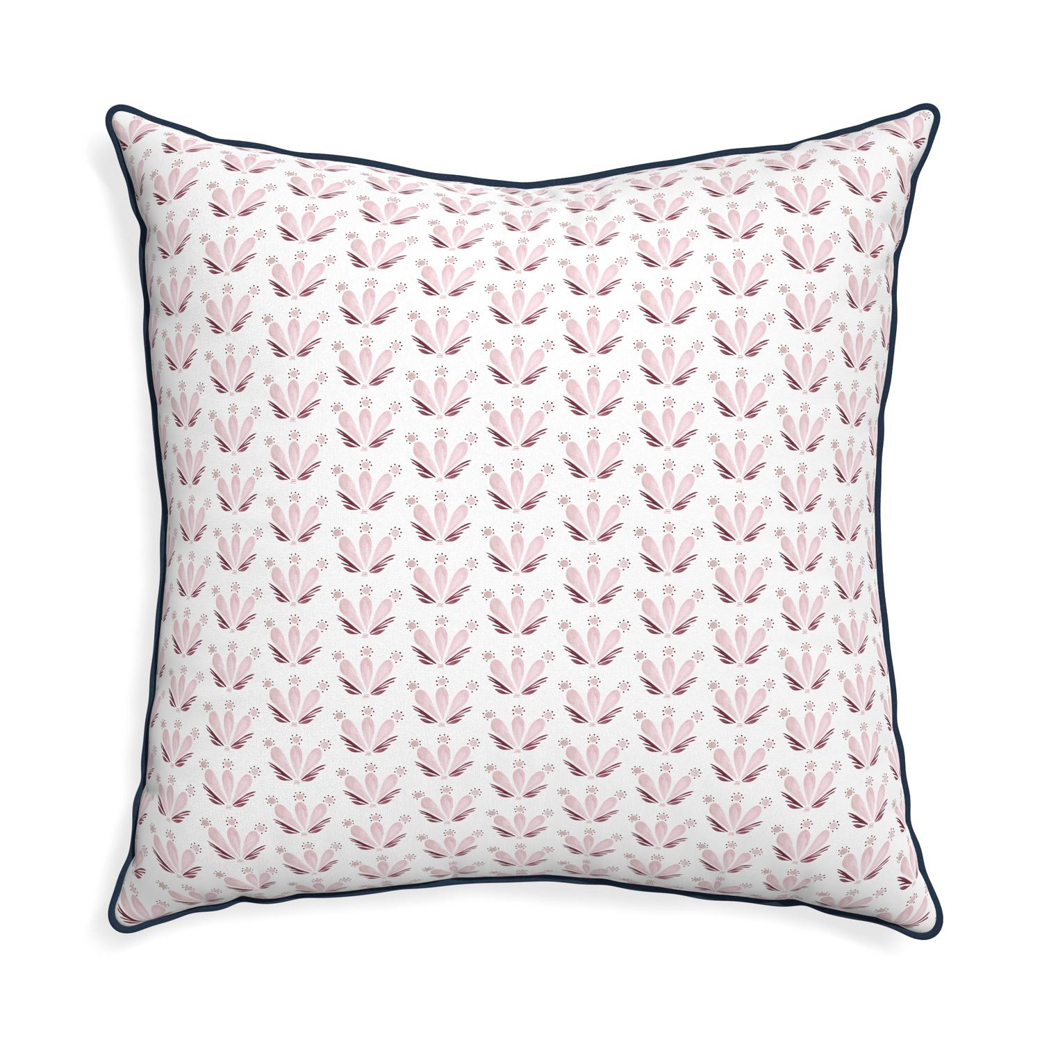 Euro-sham serena pink custom pink & burgundy drop repeat floralpillow with c piping on white background