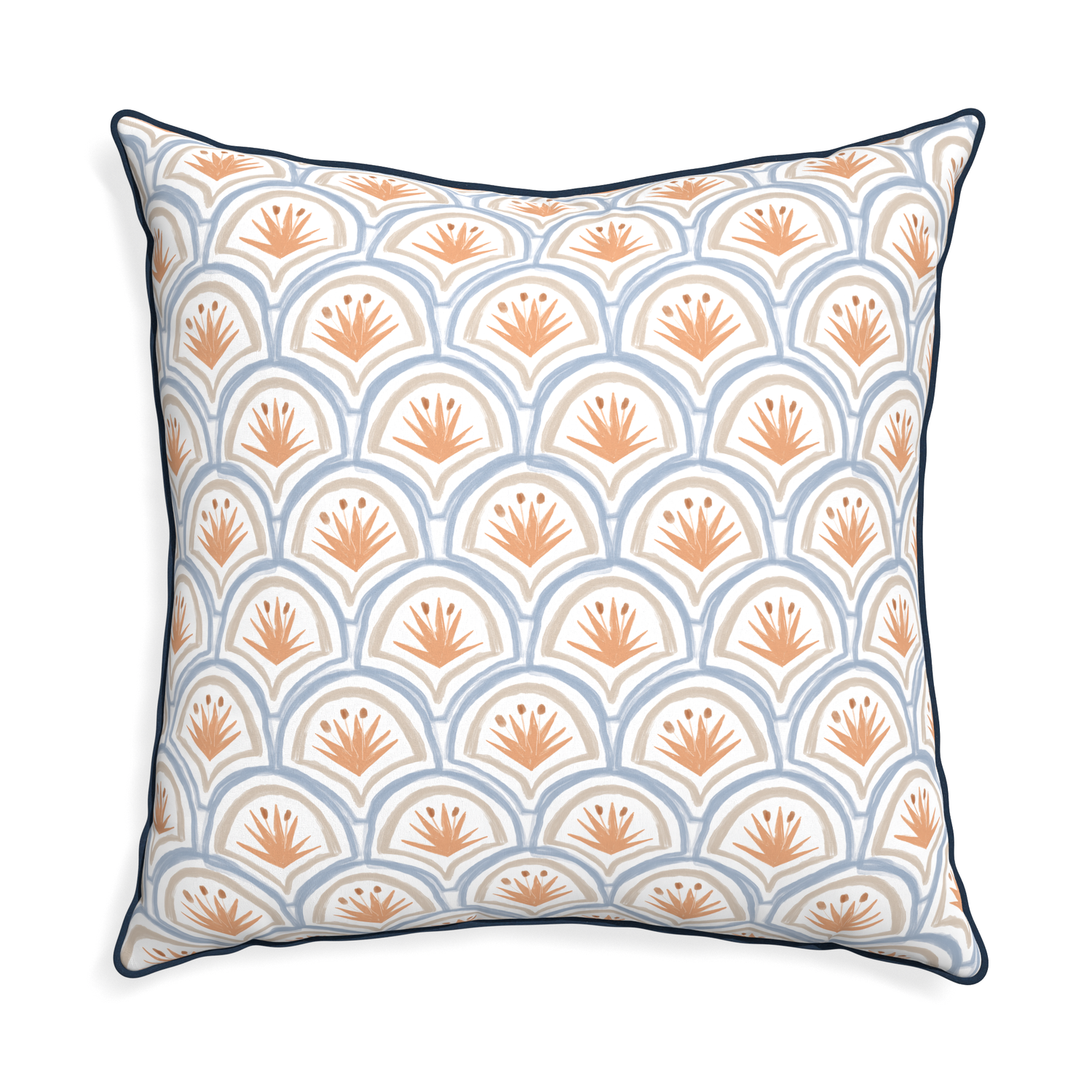 Euro-sham thatcher apricot custom art deco palm patternpillow with c piping on white background
