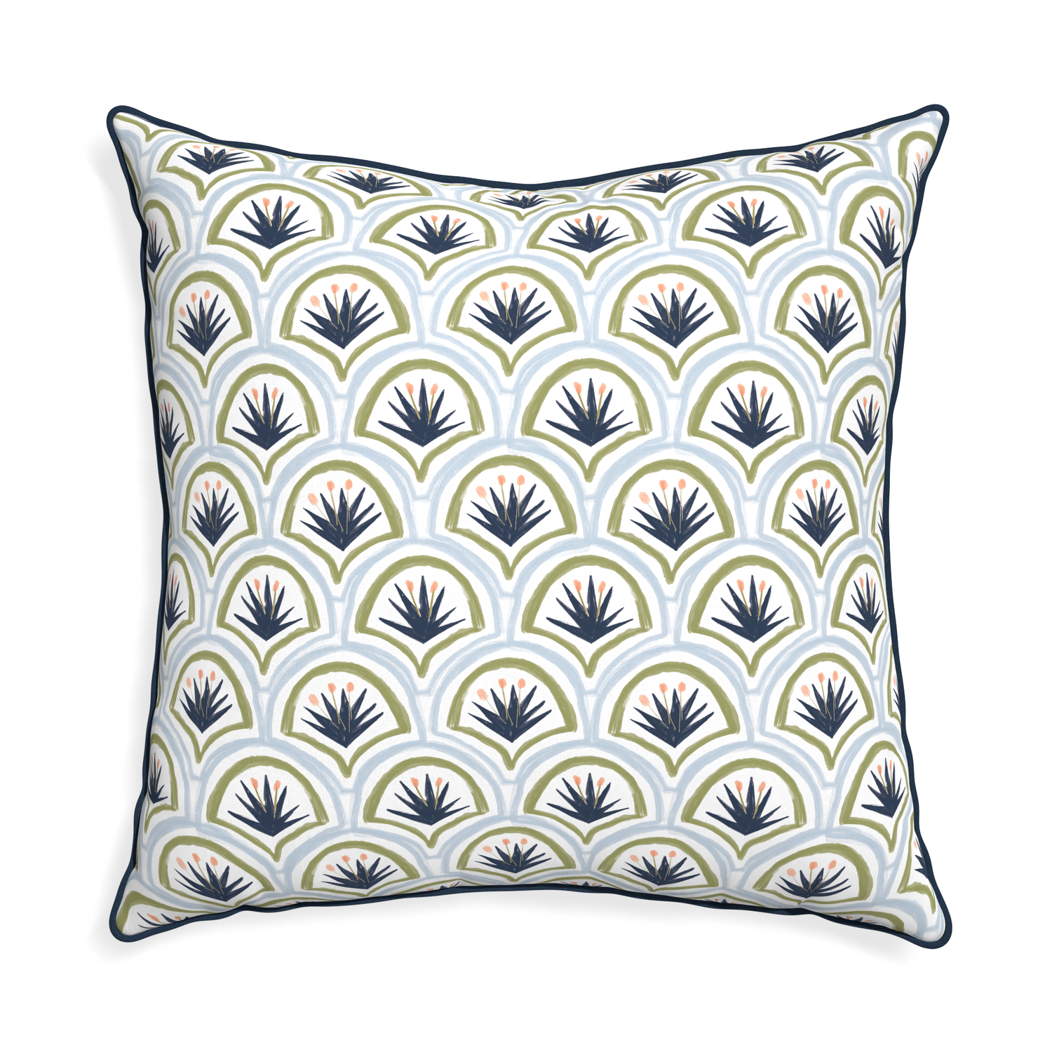 Euro-sham thatcher midnight custom art deco palm patternpillow with c piping on white background
