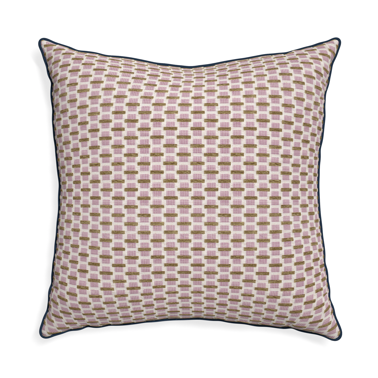 Euro-sham willow orchid custom pink geometric chenillepillow with c piping on white background